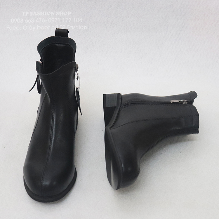 Giày boot nữ cổ ngắn đế thấp 2 DÂY KÉO chất da Pu mềm thoải mái đi bộ GBN17