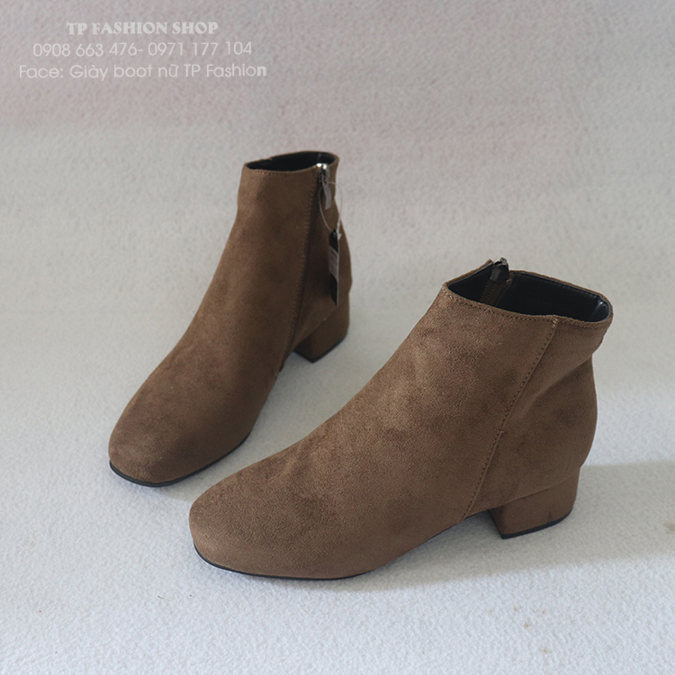 Giày boot nữ đế thấp  màu xám da lộn mềm GBN17602