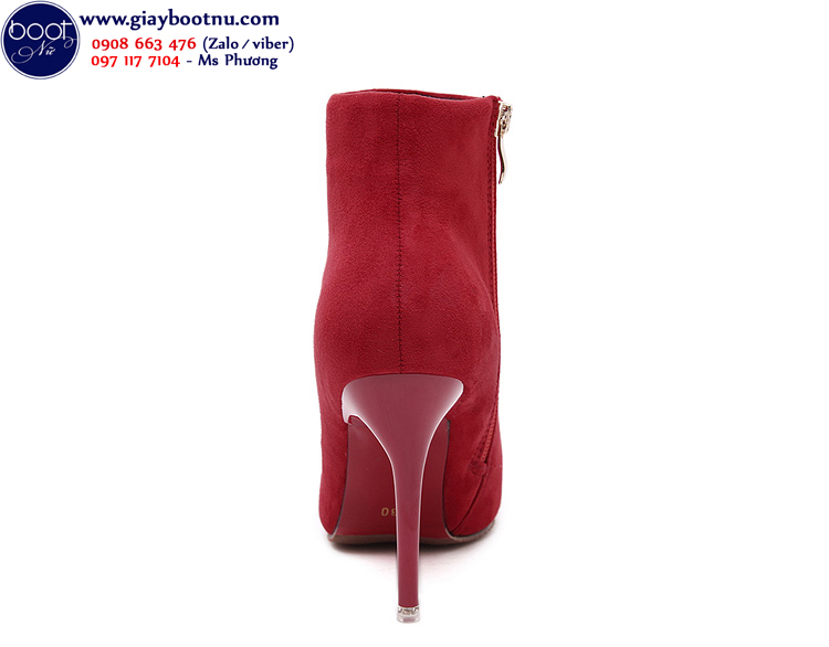 Boot nữ cổ ngắn cao gót quyến rũ màu mận chín GBN5804