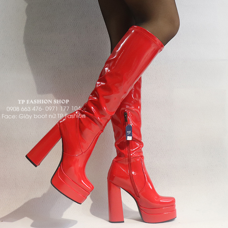 Giày boot dancer cổ cao dưới gối gót 14cm đế kép 3 màu đen, trắng, đỏ GCC01