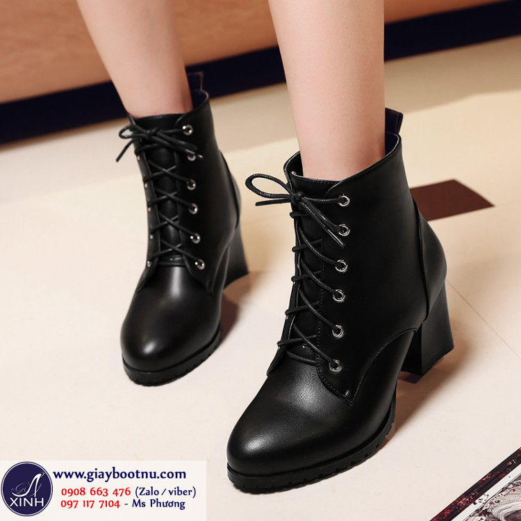 Giày boot nữ đế vuông chất liệu da sang trọng hiện đại cao 6.5cm 