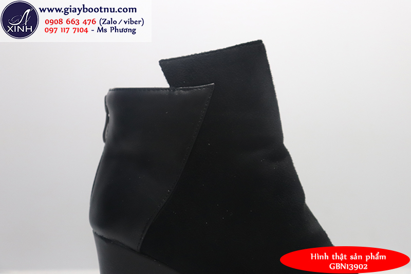Giày boot nữ cổ ngắn đế xuồng màu đen GBN13902