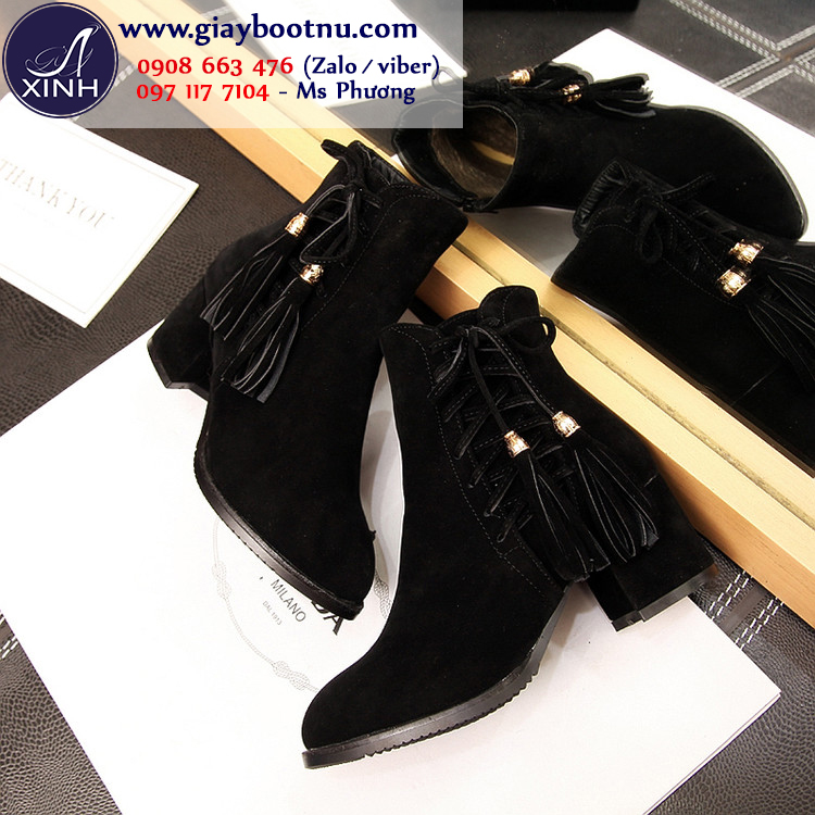 Giày boot nữ cổ ngắn đế vuông sành điệu cao 6cm GBN14801