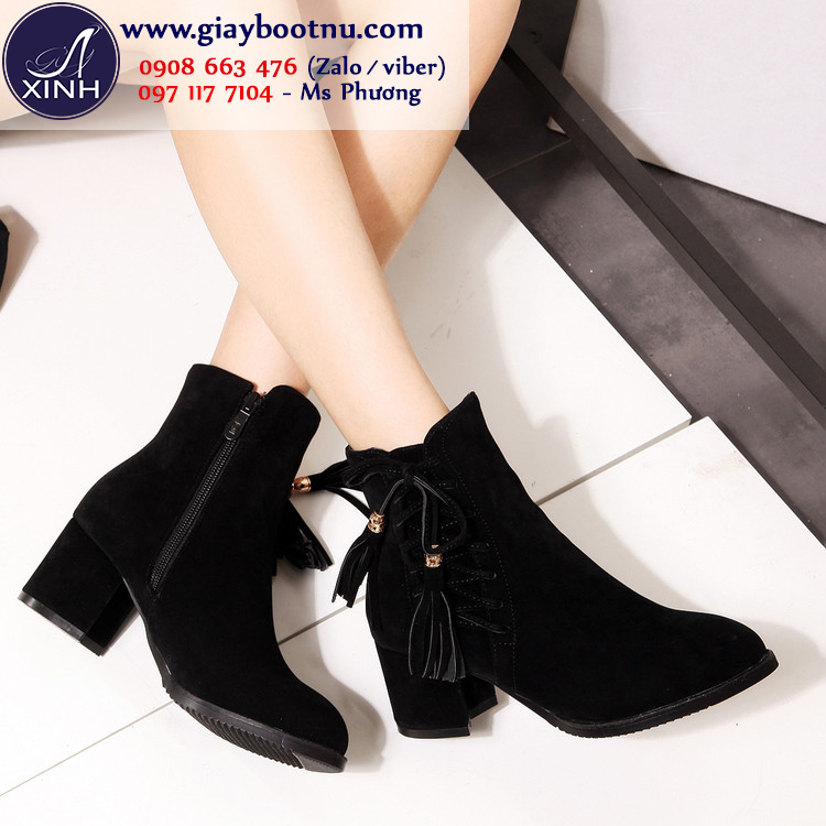 Giày boot nữ cổ ngắn đế vuông sành điệu cao 6cm GBN14801