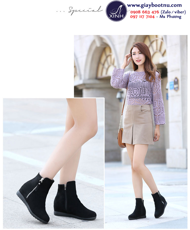 Giày boot nữ độn đế 5cm được thiết kế theo phong cách thời trang trẻ trung hiện đại