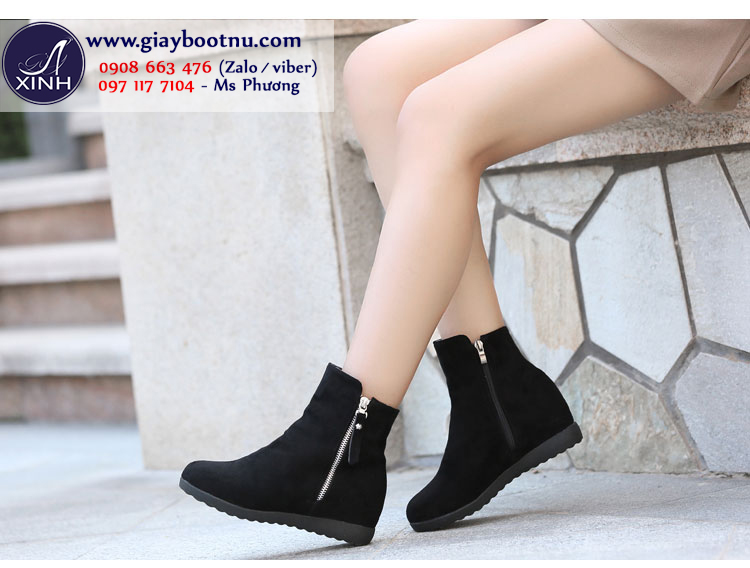 Giày boot nữ độn đế ôm chân trẻ trung màu đen GBN15101