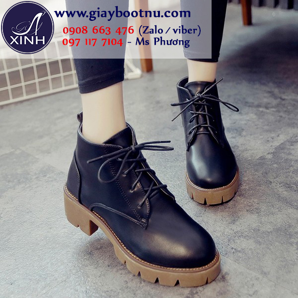 Giày combat boots đế thô màu đen cá tính GBN15301
