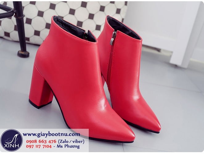Giày boot nữ cổ ngắn màu đỏ sành điệu GBN16202