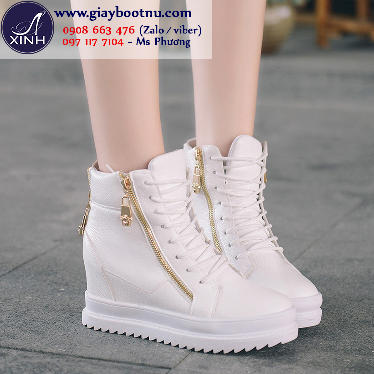 Giày boot nữ độn đế màu trắng GBN2001 vừa dễ di chuyển vừa giúp bạn ăn gian chiều cao dễ dàng!