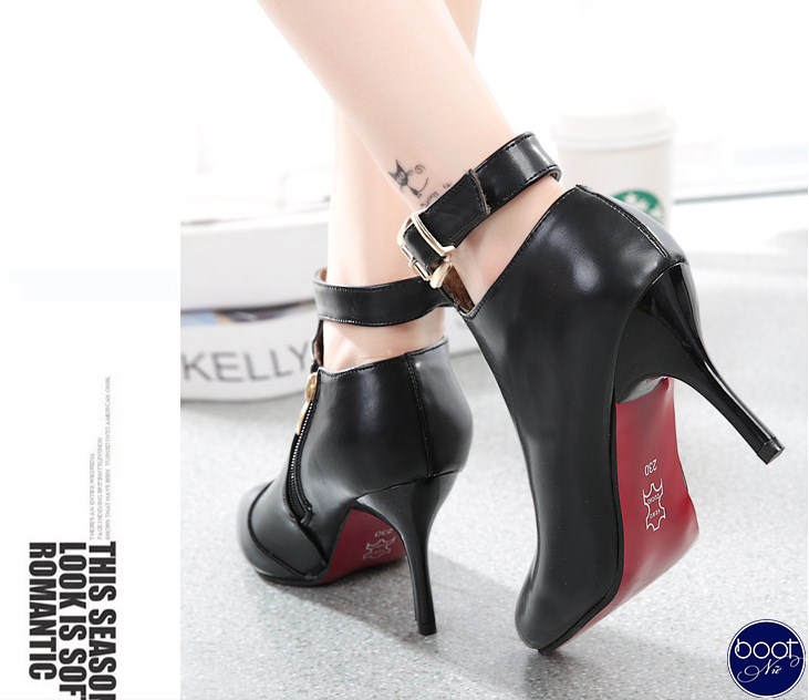 Giày boot nữ cao gót phong cách Hàn Quốc màu trắng đen GBN3702