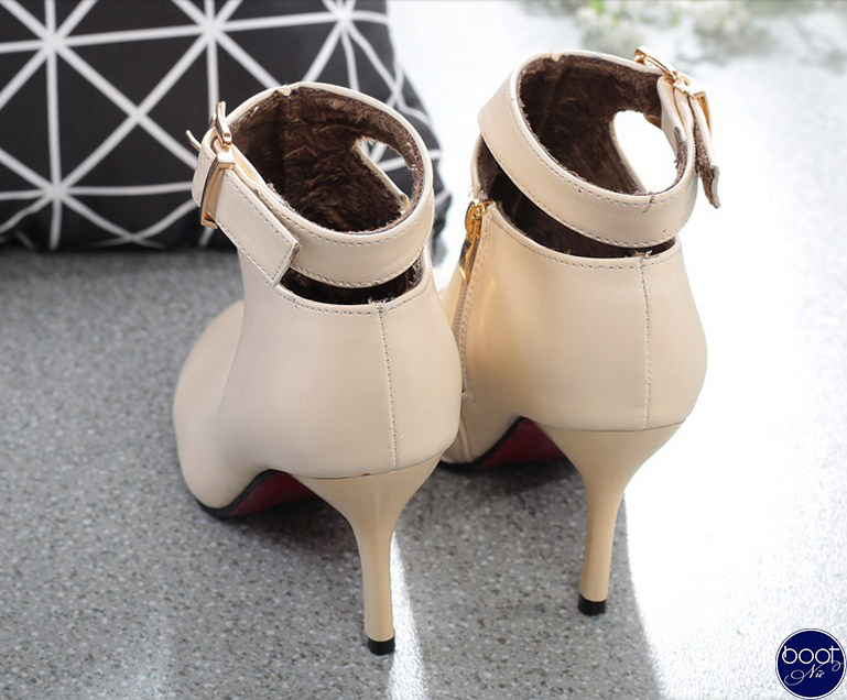 Giày boot nữ cao gót phong cách Hàn Quốc màu trắng sữa GBN3701