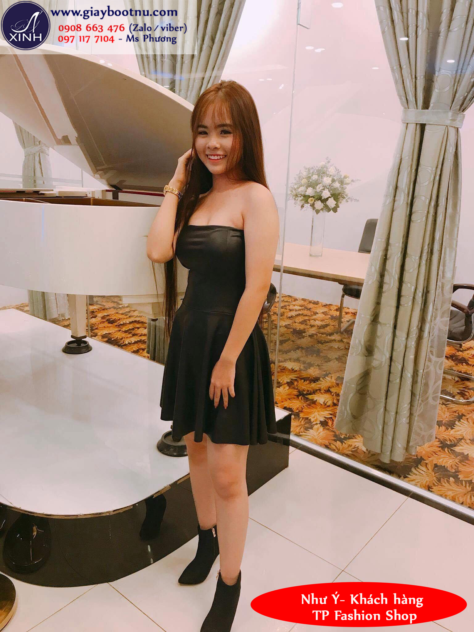 Huỳnh Ngọc Như Ý trẻ trung hiện đại với boot cổ ngắn cao gót GBN5803