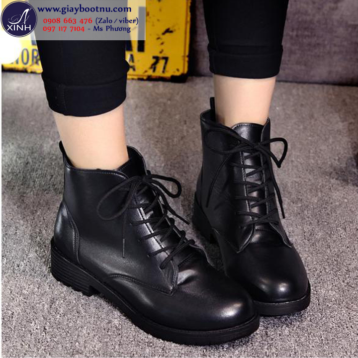 Giày boot nữ cột dây cổ ngắn mẫu giày số một cho sinh viên đi học