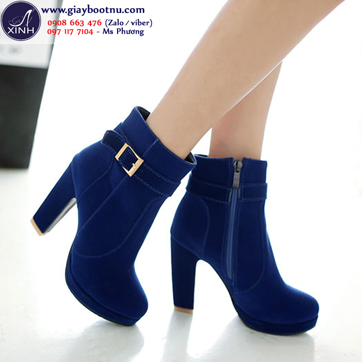 Giày boot nữ nhung màu xanh coban sang trọng GBN8301