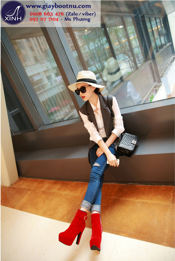 Phong cách thời trang sành điệu với giày boot nữ cổ ngắn màu đỏ GBN8302