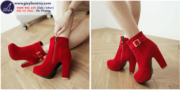 Giày boot nữ cổ ngắn màu đỏ GBN8301 cao 12cm tôn dáng trong từng bước đi!