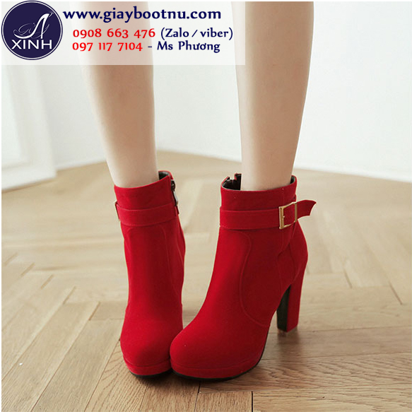 Giày boot nữ trẻ trung thời thượng GBN8302 màu đỏ cổ ngắn!