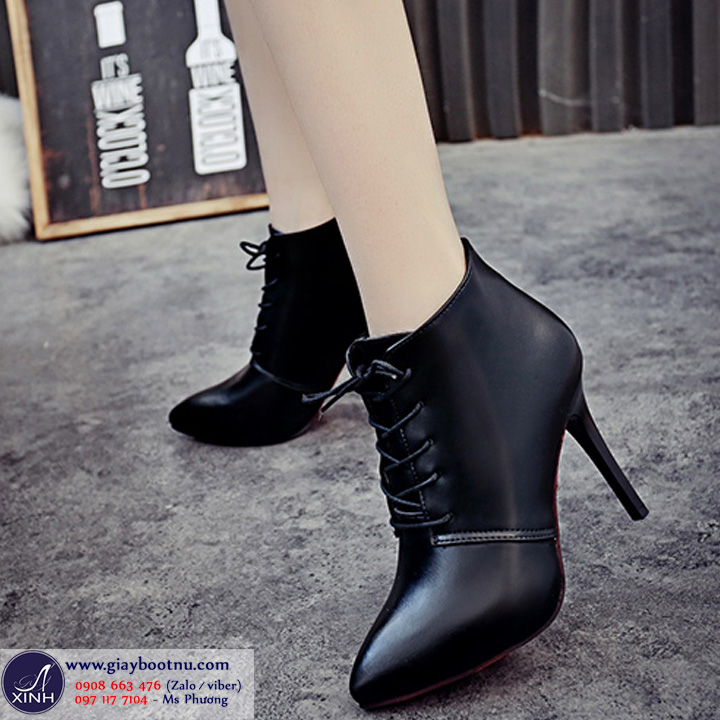 Giày boot nữ dự tiệc phong cách Tây Âu màu đen cổ ngắn