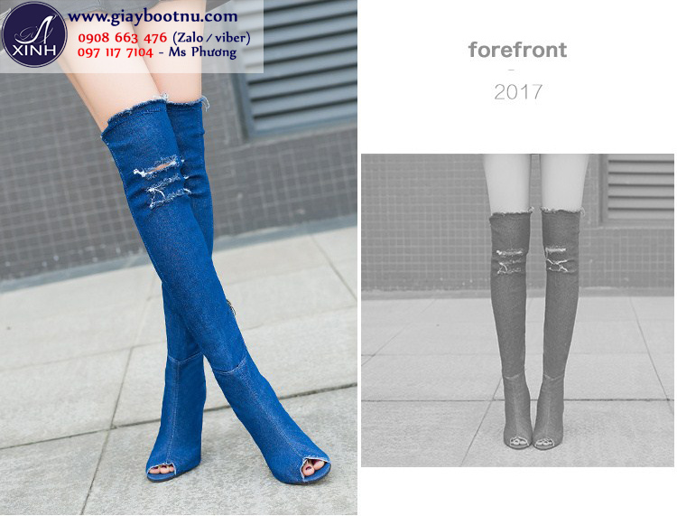 Giày boot nữ cổ cao ngang đùi jeans sành điệu GCC1601