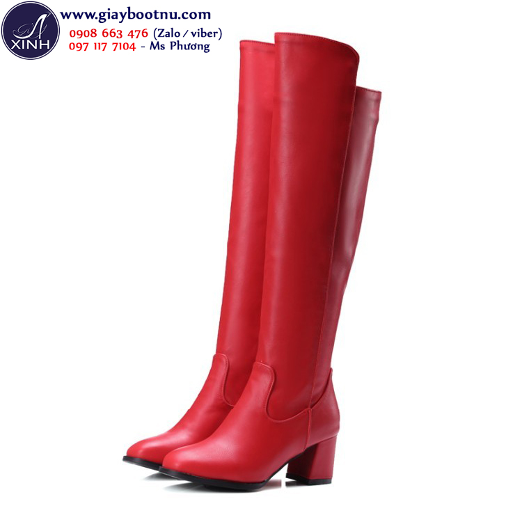 Giày boot nữ cổ cao dưới gối màu đỏ sành điệu GCC1702