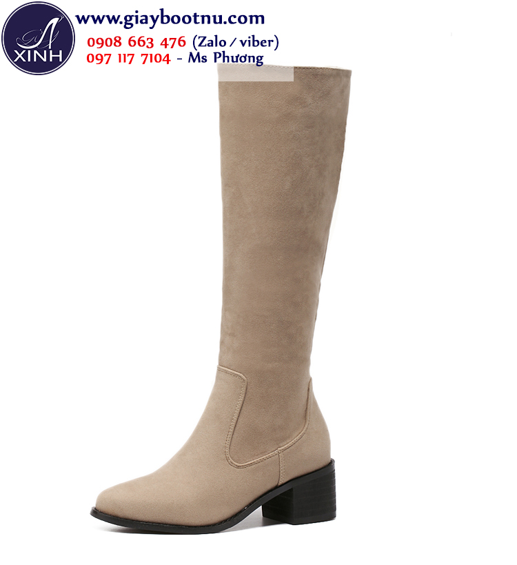 Giày boot nữ cổ cao dưới gối đế trệt cao màu da duyên dáng GCC2201