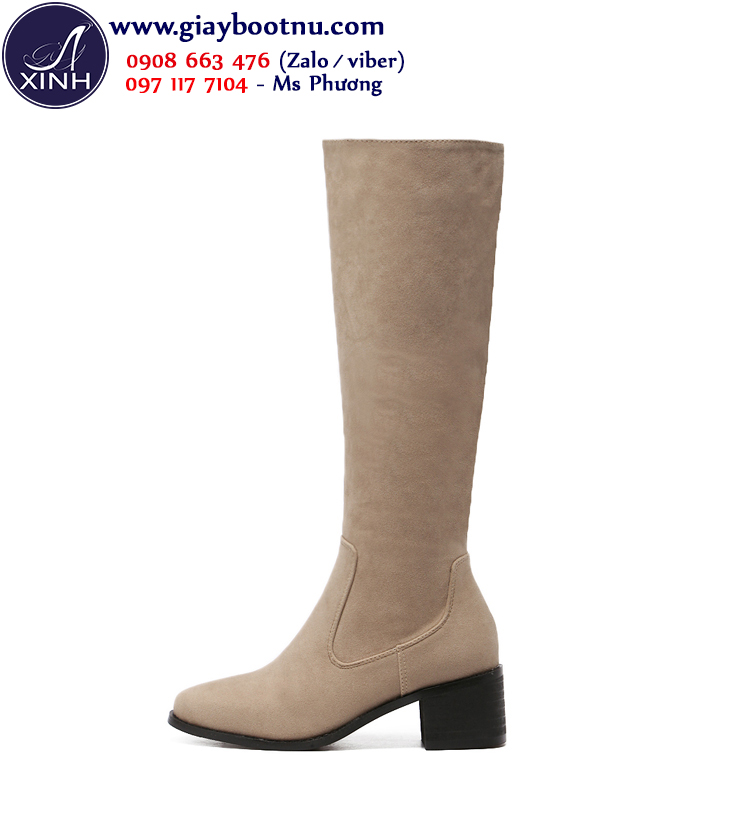 Giày boot nữ cổ cao dưới gối đế trệt cao màu da duyên dáng GCC2201