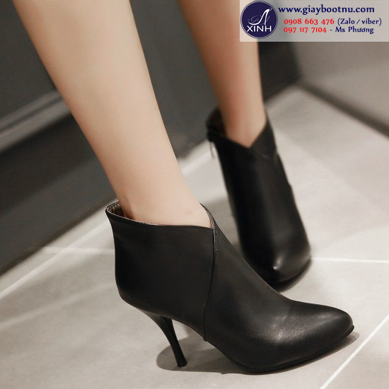 Giày boot nữ cổ ngắn cổ sâu màu đen GBN2602 cao 9cm dễ dàng di chuyển