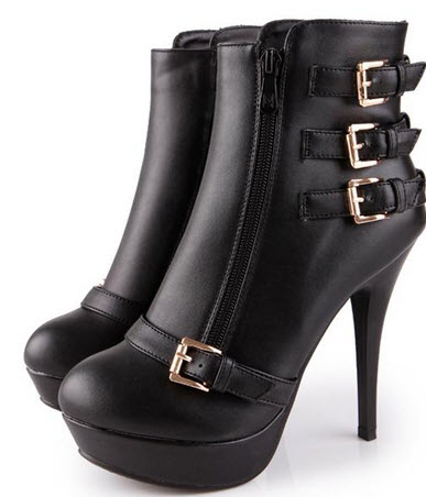 Giày boot nữ cao gót cá tính màu đen