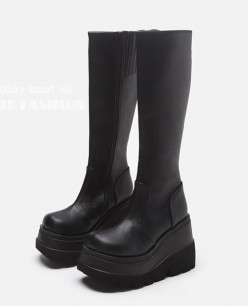 Giày boot cổ cao dưới gối ống đứng ĐẾ DẦY cao 12cm HACK DÁNG trẻ trung GCC49A