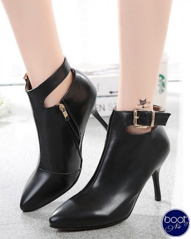 Giày boot nữ cao gót phong cách Hàn Quốc màu đen GBN3702