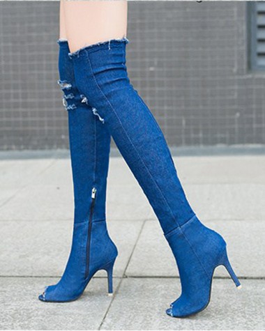 Boot nữ cổ cao ngang đùi jeans sành điệu GCC1601