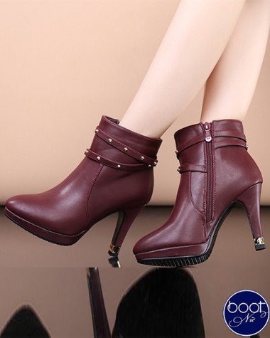 Giày boot nữ da cổ ngắn thời trang màu nâu GBN4701