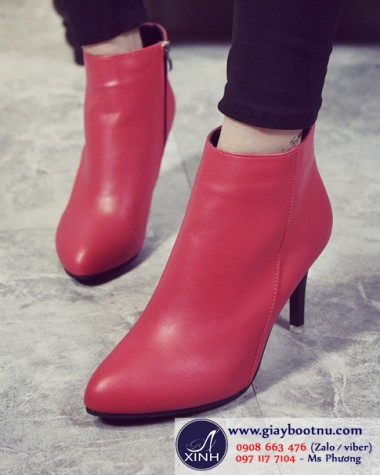 Giày boot nữ da thanh lịch màu đỏ cao 8cm  GBN7502