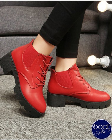 Giày boot nữ đế thô cá tính màu nâu đỏ GBN4601
