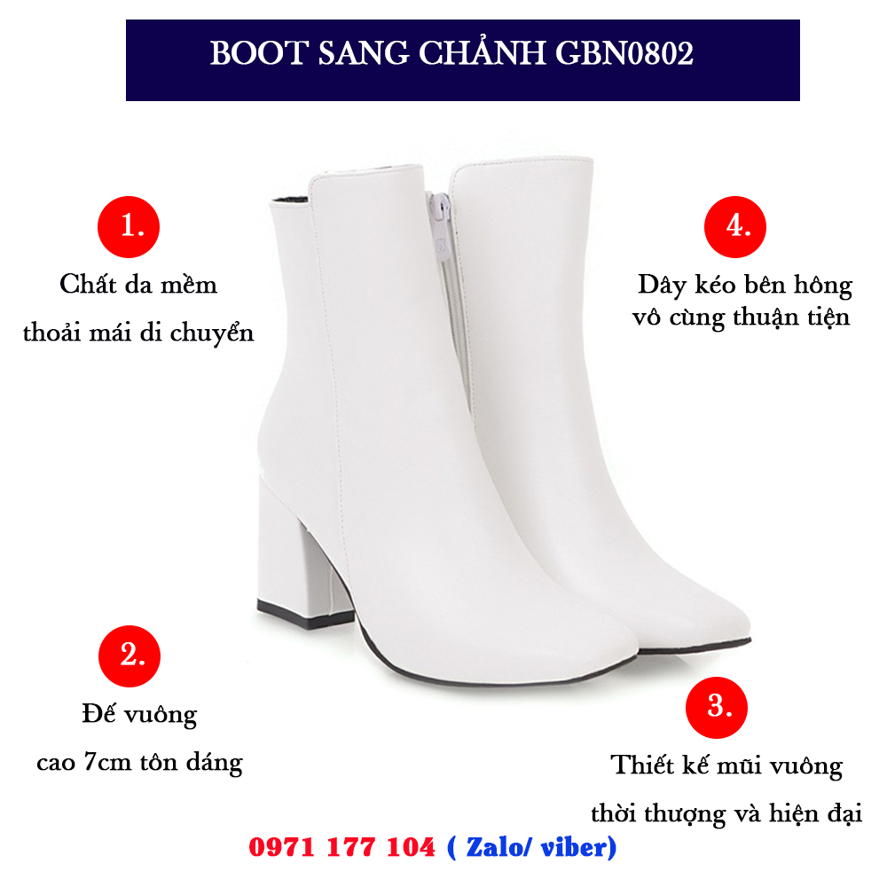 Giày boot nữ cổ lửng màu trắng thời thượng GBN0802 Giày boot nữ cổ lửng màu trắng thời thượng GBN0802