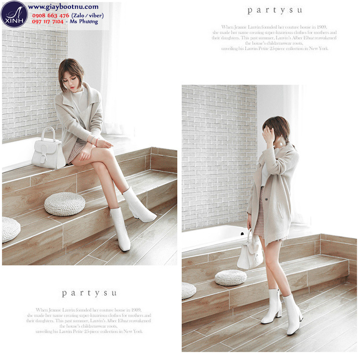 Giày boot nữ cổ lửng màu trắng thời thượng GBN0802 Giày boot nữ cổ lửng màu trắng thời thượng GBN0802