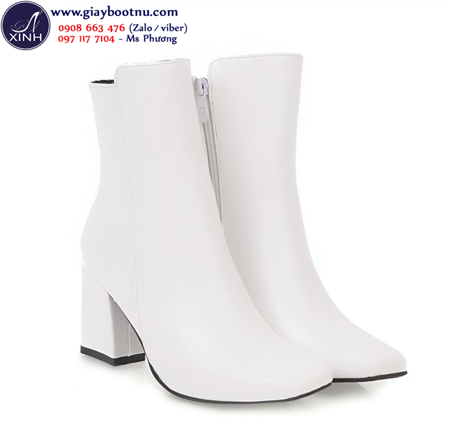 Giày boot nữ cổ lửng màu trắng thời thượng GBN0802 Giày boot nữ cổ lửng màu trắng thời thượng GBN0802
