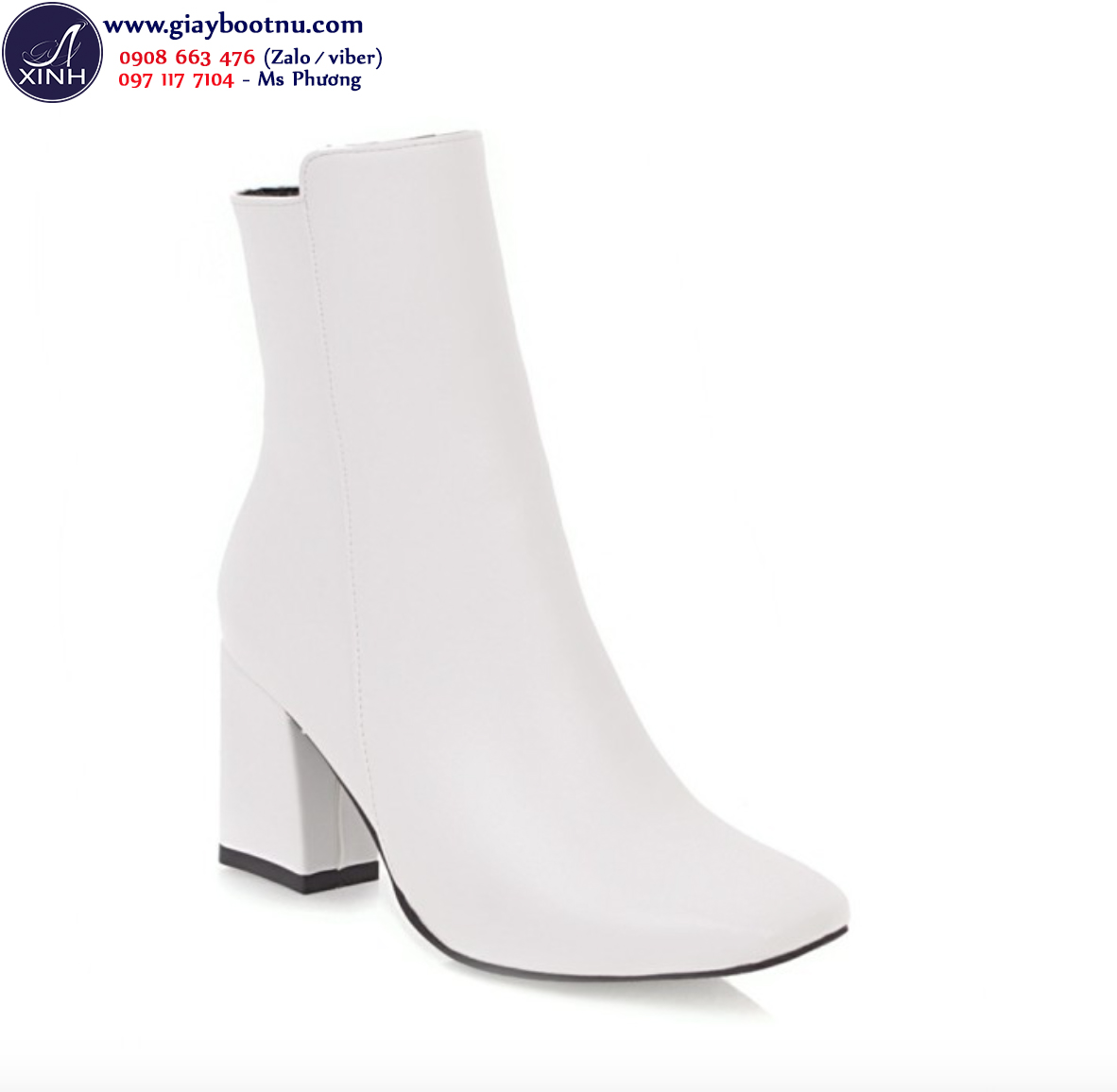 Giày boot nữ cổ lửng màu trắng thời thượng GBN0802