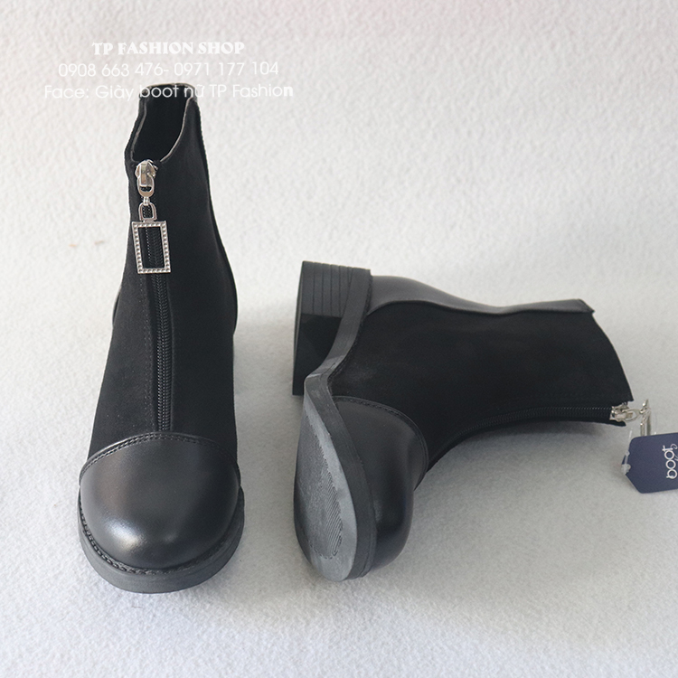 Giày boot nữ cổ ngắn đế thấp 4cm KHÓA KÉO hiện đại GBN105