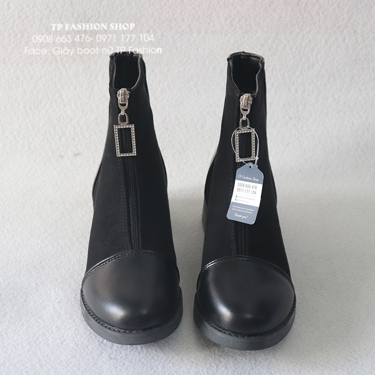 Giày boot nữ cổ ngắn đế thấp 4cm KHÓA KÉO hiện đại GBN105