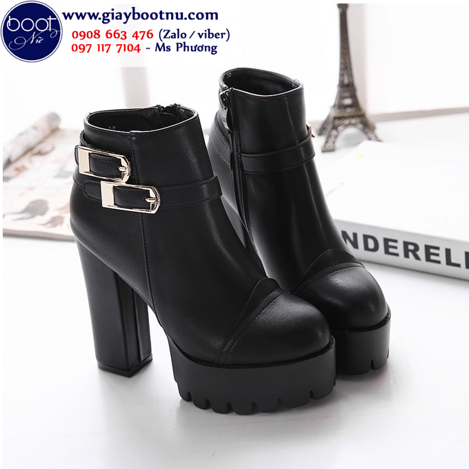 Boot nữ cổ ngắn đế thô sành điệu cao gót GBN170 Boot nữ cổ ngắn đế thô sành điệu cao gót GBN170