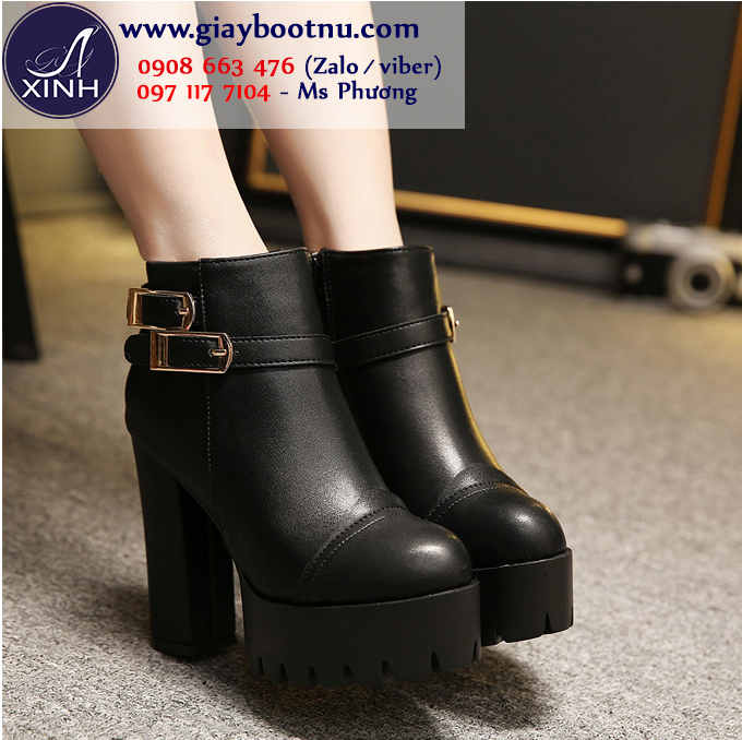 Boot nữ cổ ngắn đế thô sành điệu cao gót GBN170 Boot nữ cổ ngắn đế thô sành điệu cao gót GBN170