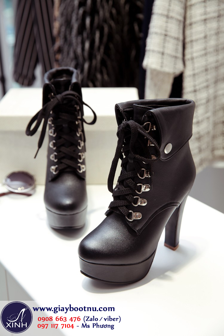 Boot nữ cổ ngắn cao gót năng động màu đen GBN1801 Boot nữ cổ ngắn cao gót năng động màu đen GBN1801