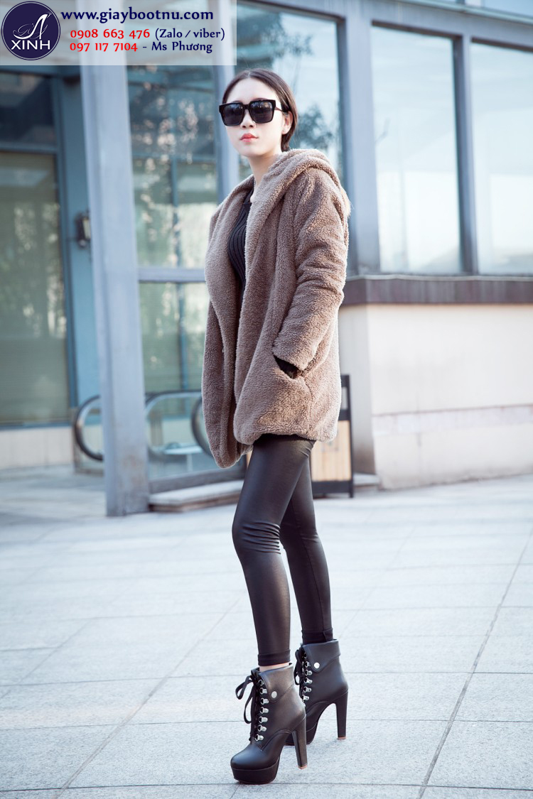 Boot nữ cổ ngắn cao gót năng động màu đen GBN1801 Boot nữ cổ ngắn cao gót năng động màu đen GBN1801