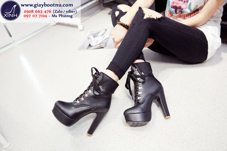 Boot nữ cổ ngắn cao gót năng động màu đen GBN1801 Boot nữ cổ ngắn cao gót năng động màu đen GBN1801