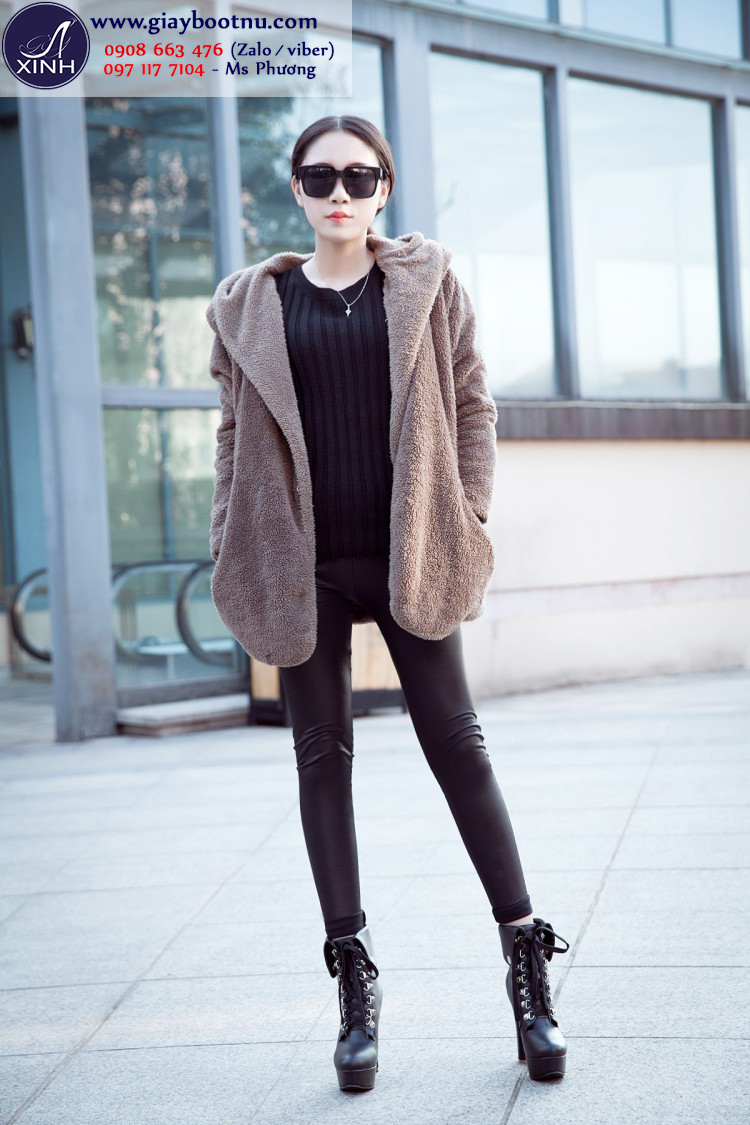 Boot nữ cổ ngắn cao gót năng động màu đen GBN1801 Boot nữ cổ ngắn cao gót năng động màu đen GBN1801