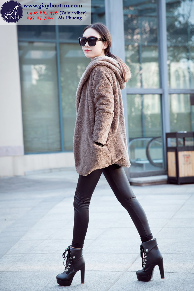 Boot nữ cổ ngắn cao gót năng động màu đen GBN1801 Boot nữ cổ ngắn cao gót năng động màu đen GBN1801