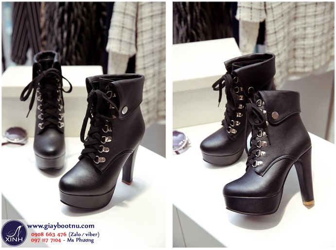 Boot nữ cổ ngắn cao gót năng động màu đen GBN1801 Boot nữ cổ ngắn cao gót năng động màu đen GBN1801