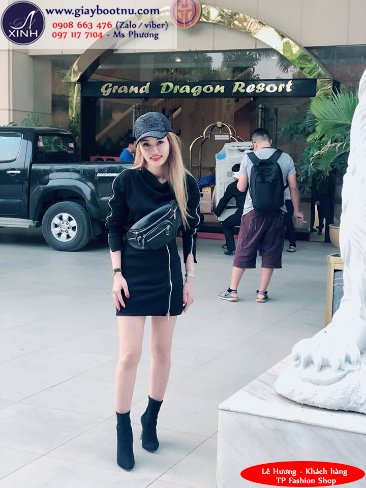 Boot tất cổ lửng da lộn sành điệu màu đen GBN19001 Boot tất cổ lửng da lộn sành điệu màu đen GBN19001