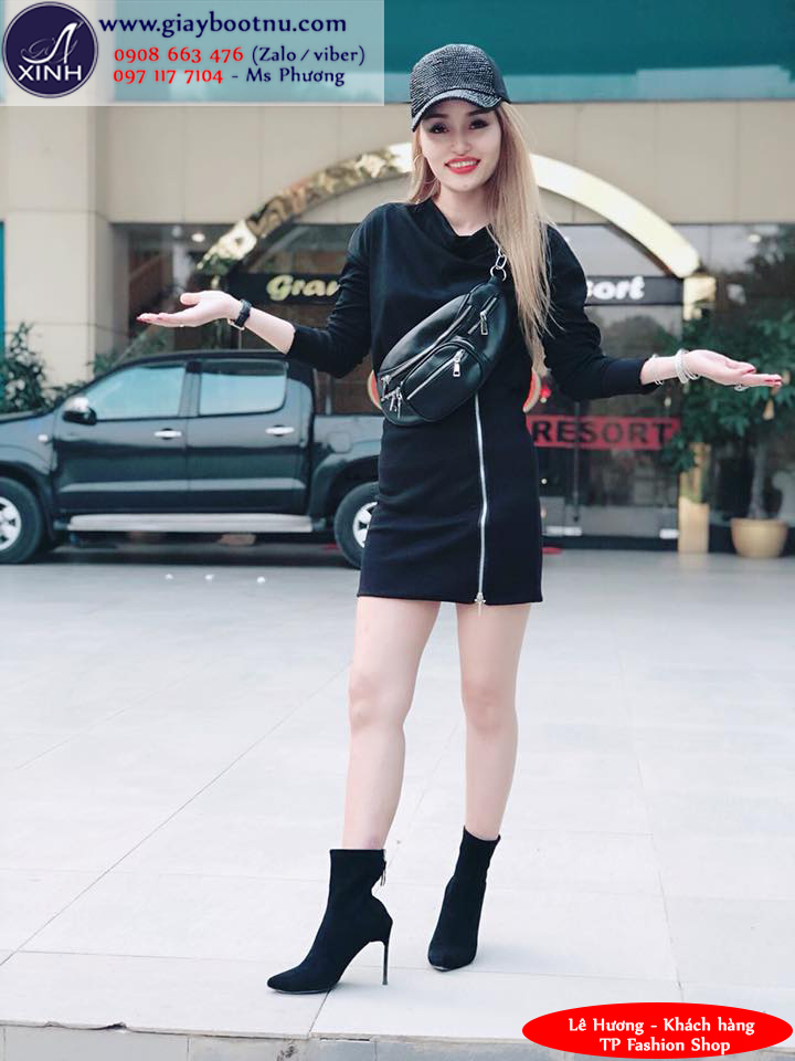 Boot tất cổ lửng da lộn sành điệu màu đen GBN19001 Boot tất cổ lửng da lộn sành điệu màu đen GBN19001
